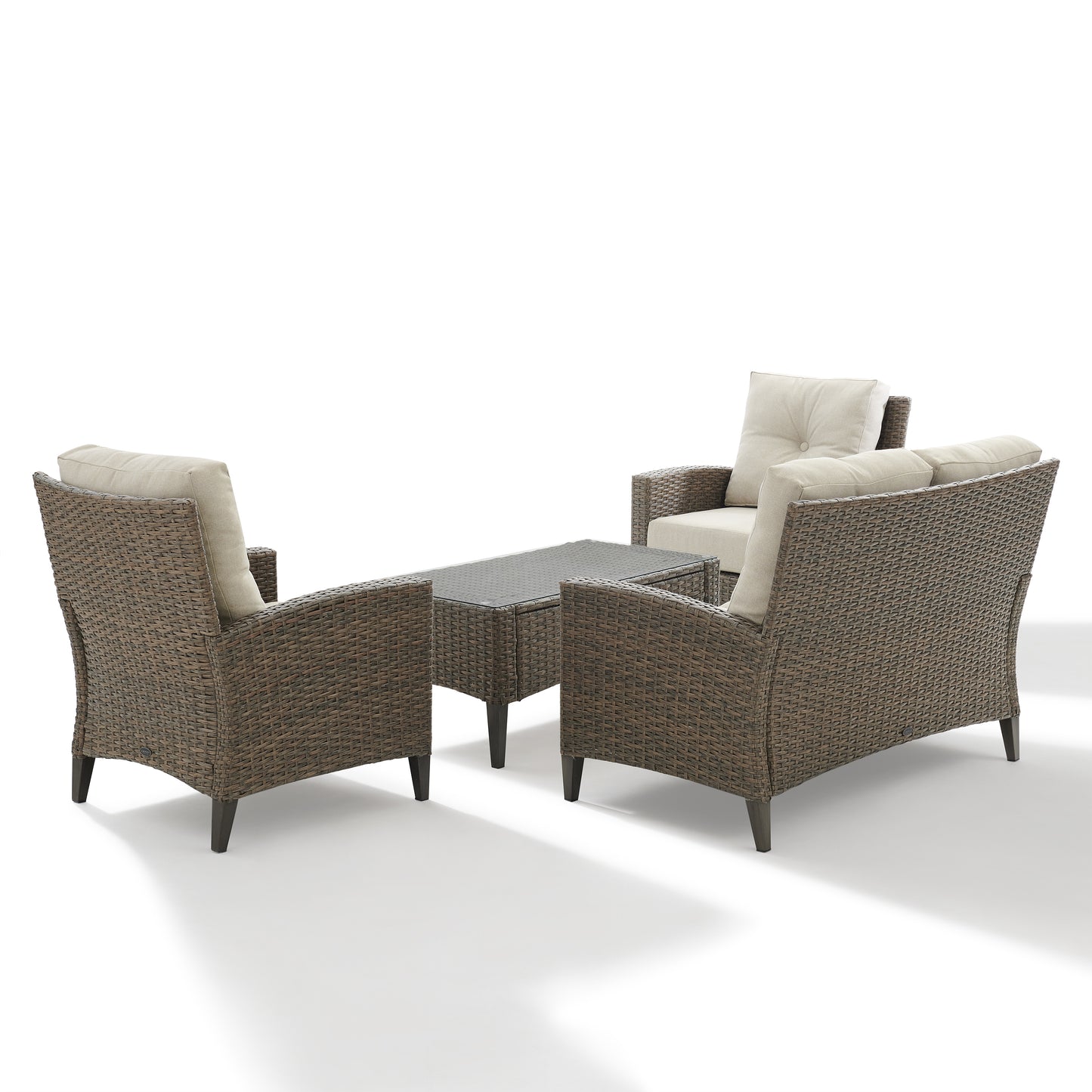 Rockport Outdoor Wicker 4Pc High Back Conversation Set Oatmeal/Light Brown - Loveseat, Coffee Table, & 2 Arm Chairs