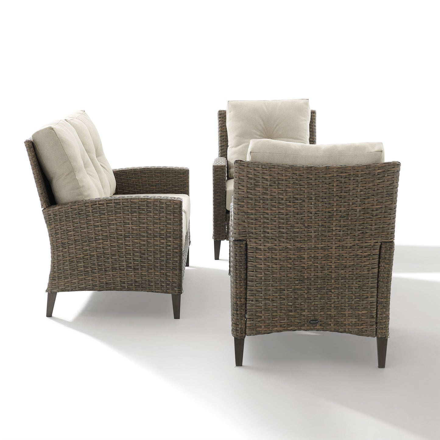 Rockport Outdoor Wicker 4Pc High Back Conversation Set Oatmeal/Light Brown - Loveseat, Coffee Table, & 2 Arm Chairs