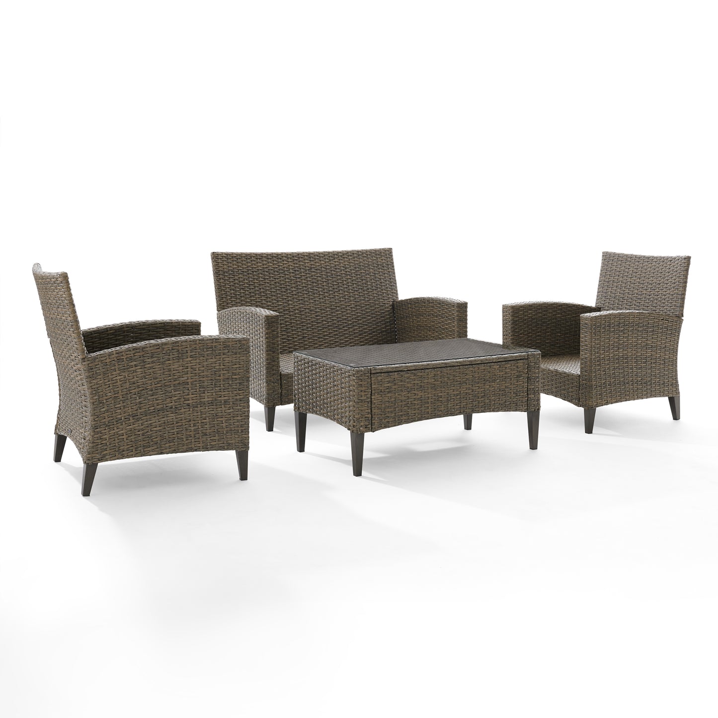 Rockport Outdoor Wicker 4Pc High Back Conversation Set Oatmeal/Light Brown - Loveseat, Coffee Table, & 2 Arm Chairs