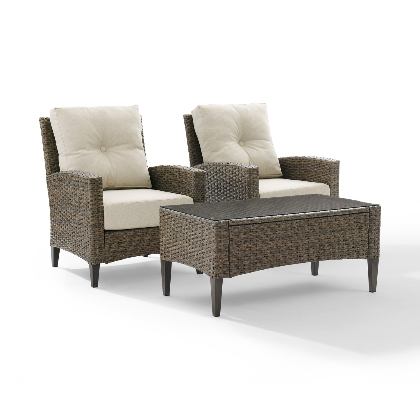 Rockport Outdoor Wicker 3Pc High Back Chair Set Oatmeal/Light Brown - Coffee Table & 2 Armchairs