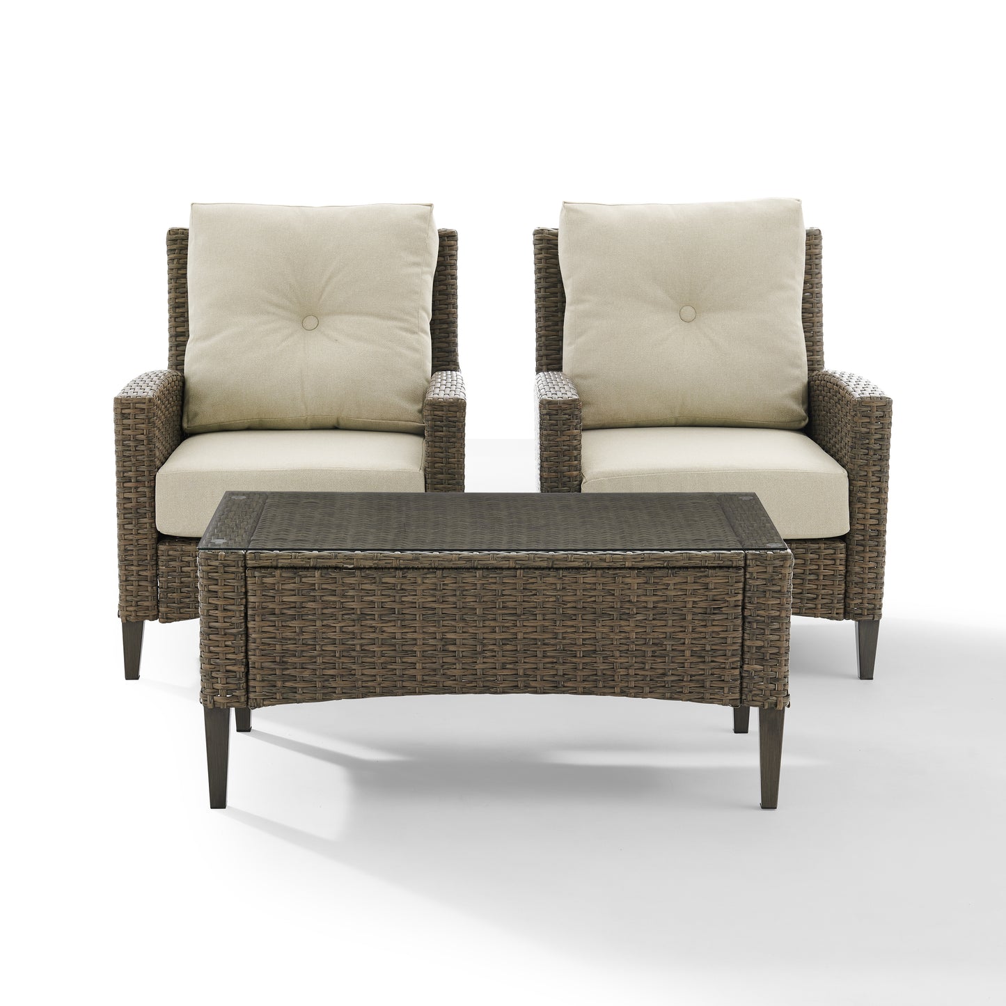 Rockport Outdoor Wicker 3Pc High Back Chair Set Oatmeal/Light Brown - Coffee Table & 2 Armchairs