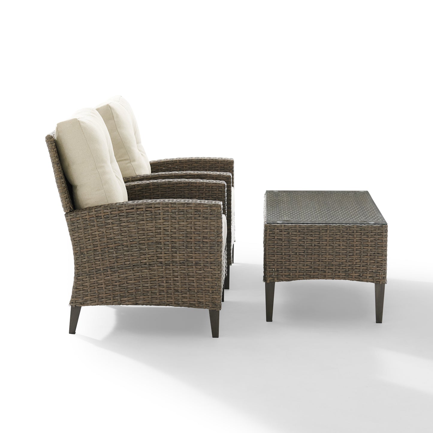 Rockport Outdoor Wicker 3Pc High Back Chair Set Oatmeal/Light Brown - Coffee Table & 2 Armchairs