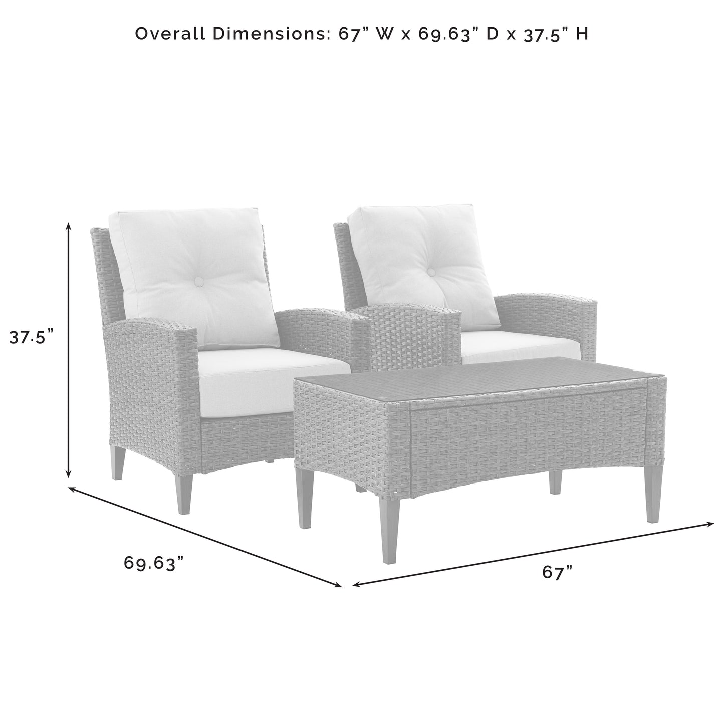 Rockport Outdoor Wicker 3Pc High Back Chair Set Oatmeal/Light Brown - Coffee Table & 2 Armchairs