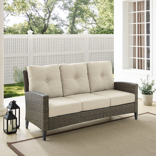 Rockport Outdoor Wicker High Back Sofa Oatmeal/Light Brown