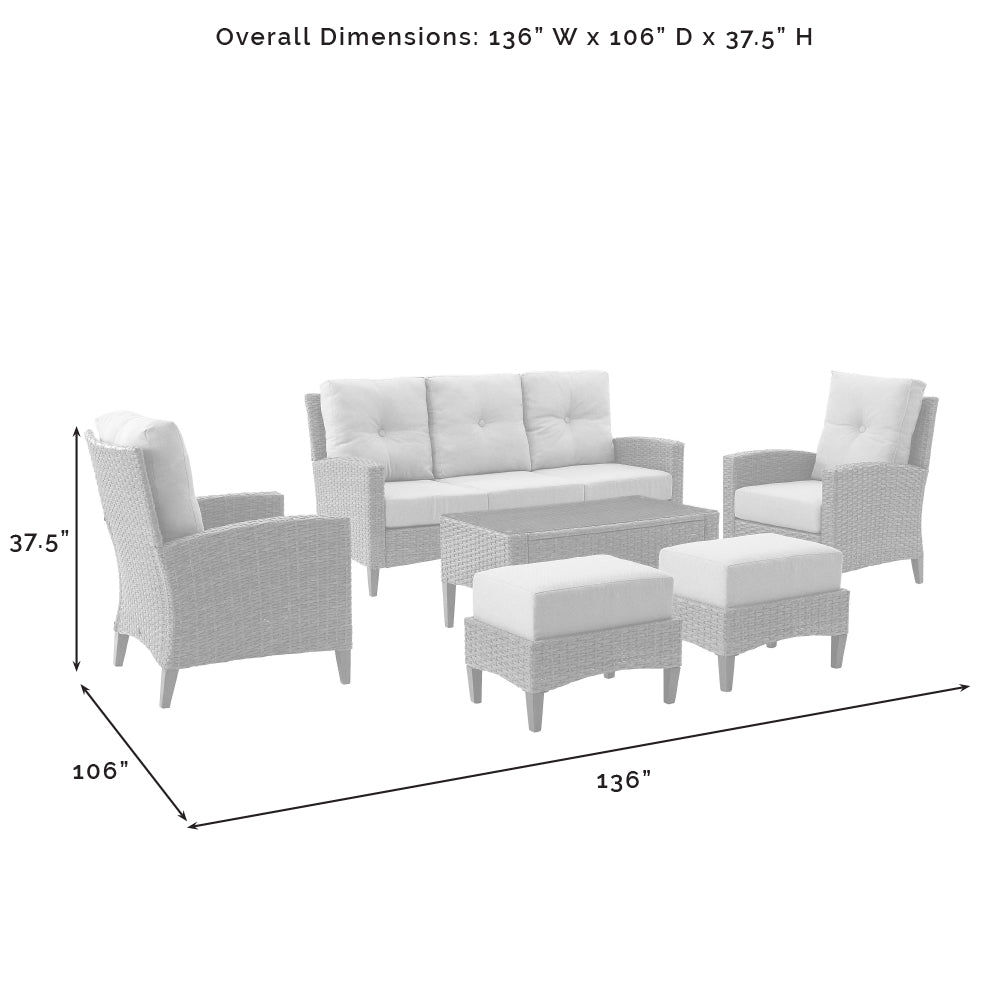 Rockport 6Pc Outdoor Wicker High Back Sofa Set Oatmeal/Light Brown - Sofa, Coffee Table, 2 Armchairs, & 2 Ottomans