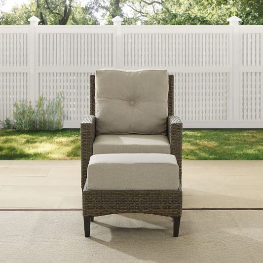 Rockport 2Pc Outdoor Wicker High Back Chair Set Oatmeal/Light Brown - Armchair & Ottoman