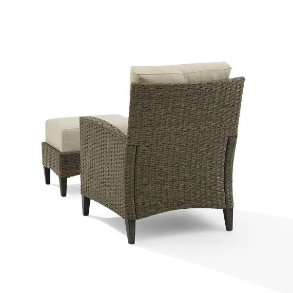 Rockport 2Pc Outdoor Wicker High Back Chair Set Oatmeal/Light Brown - Armchair & Ottoman