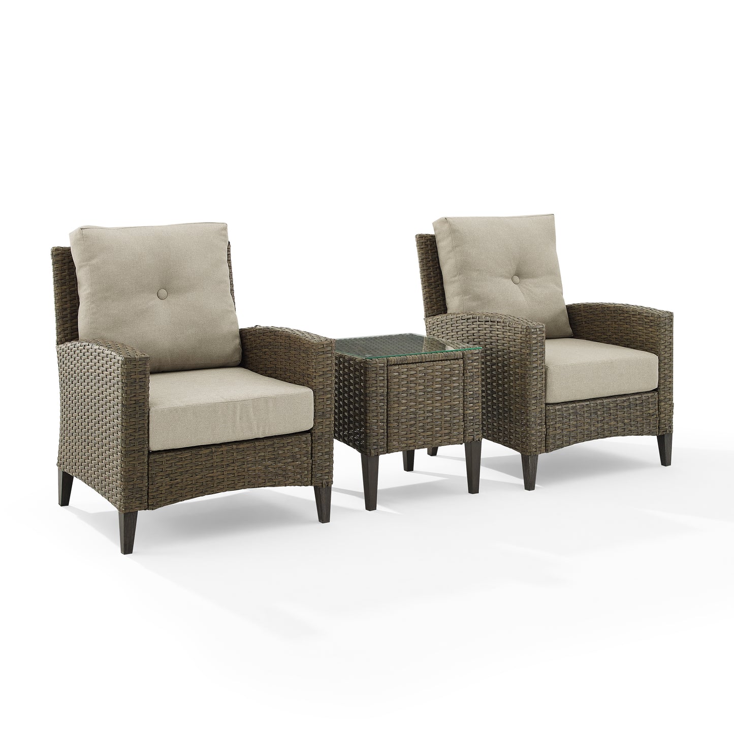 Rockport 3Pc Outdoor Wicker High Back Chair Set Oatmeal/Light Brown - Side Table & 2 Armchairs