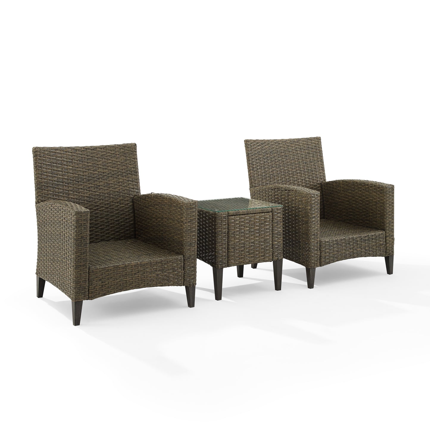 Rockport 3Pc Outdoor Wicker High Back Chair Set Oatmeal/Light Brown - Side Table & 2 Armchairs