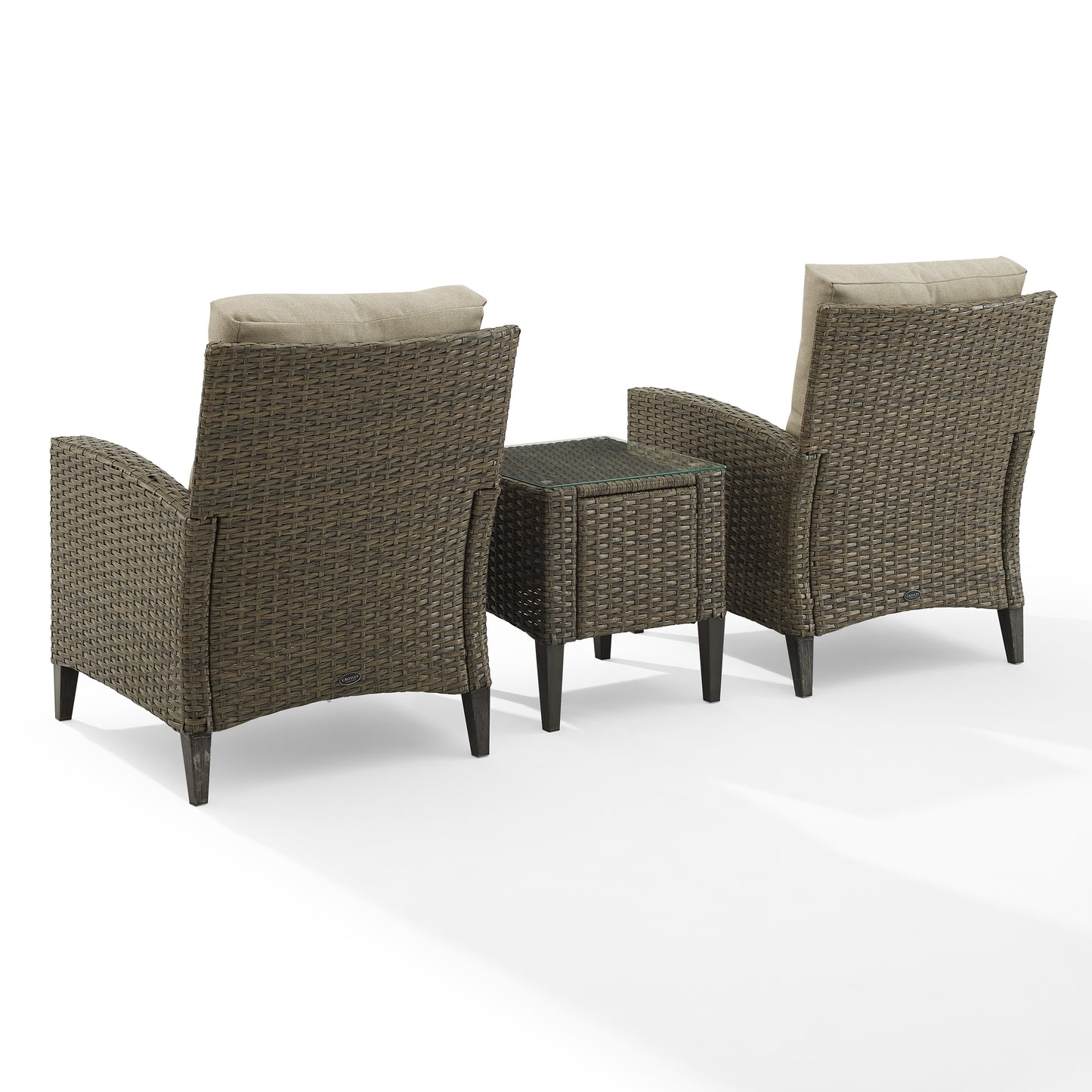 Rockport 3Pc Outdoor Wicker High Back Chair Set Oatmeal/Light Brown - Side Table & 2 Armchairs