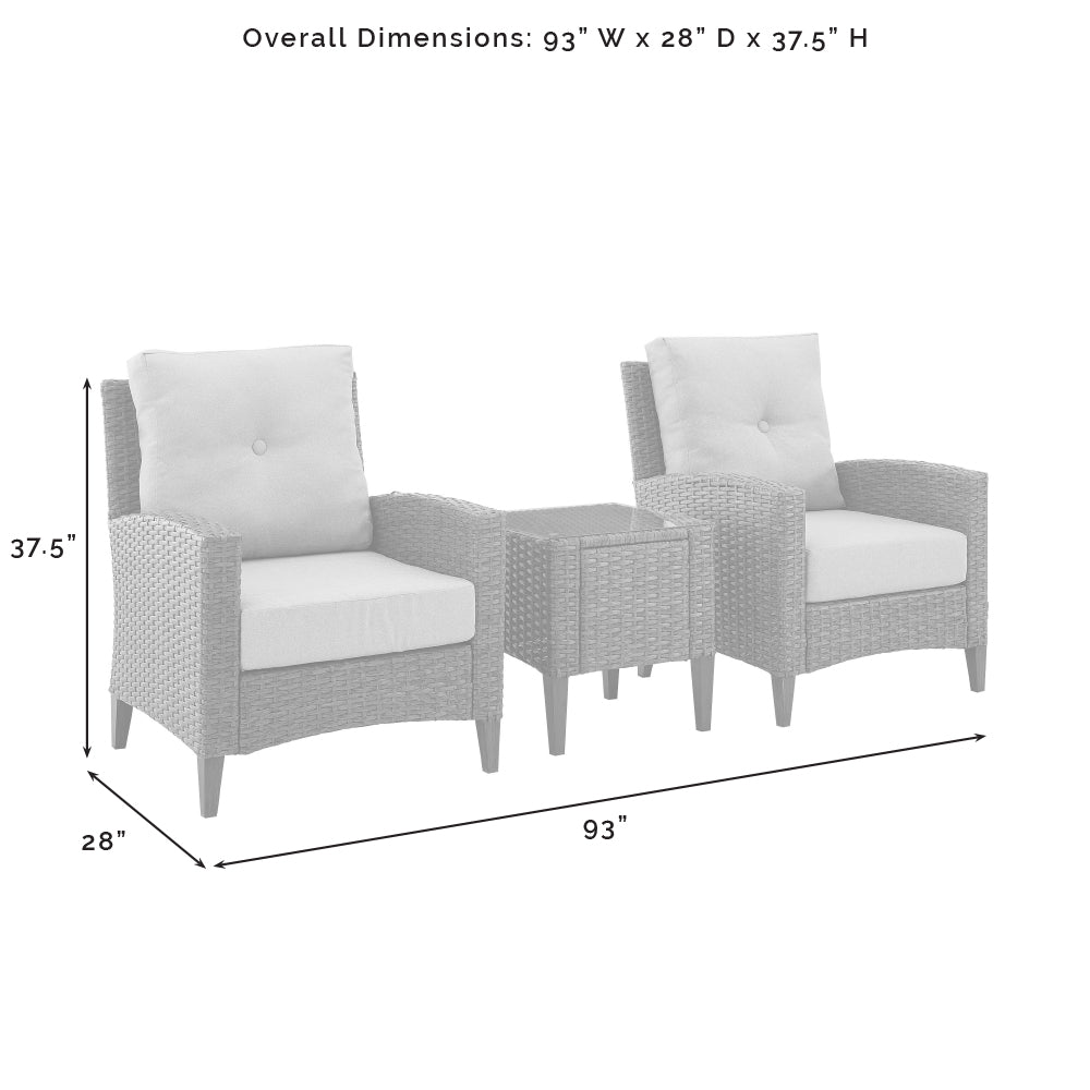 Rockport 3Pc Outdoor Wicker High Back Chair Set Oatmeal/Light Brown - Side Table & 2 Armchairs