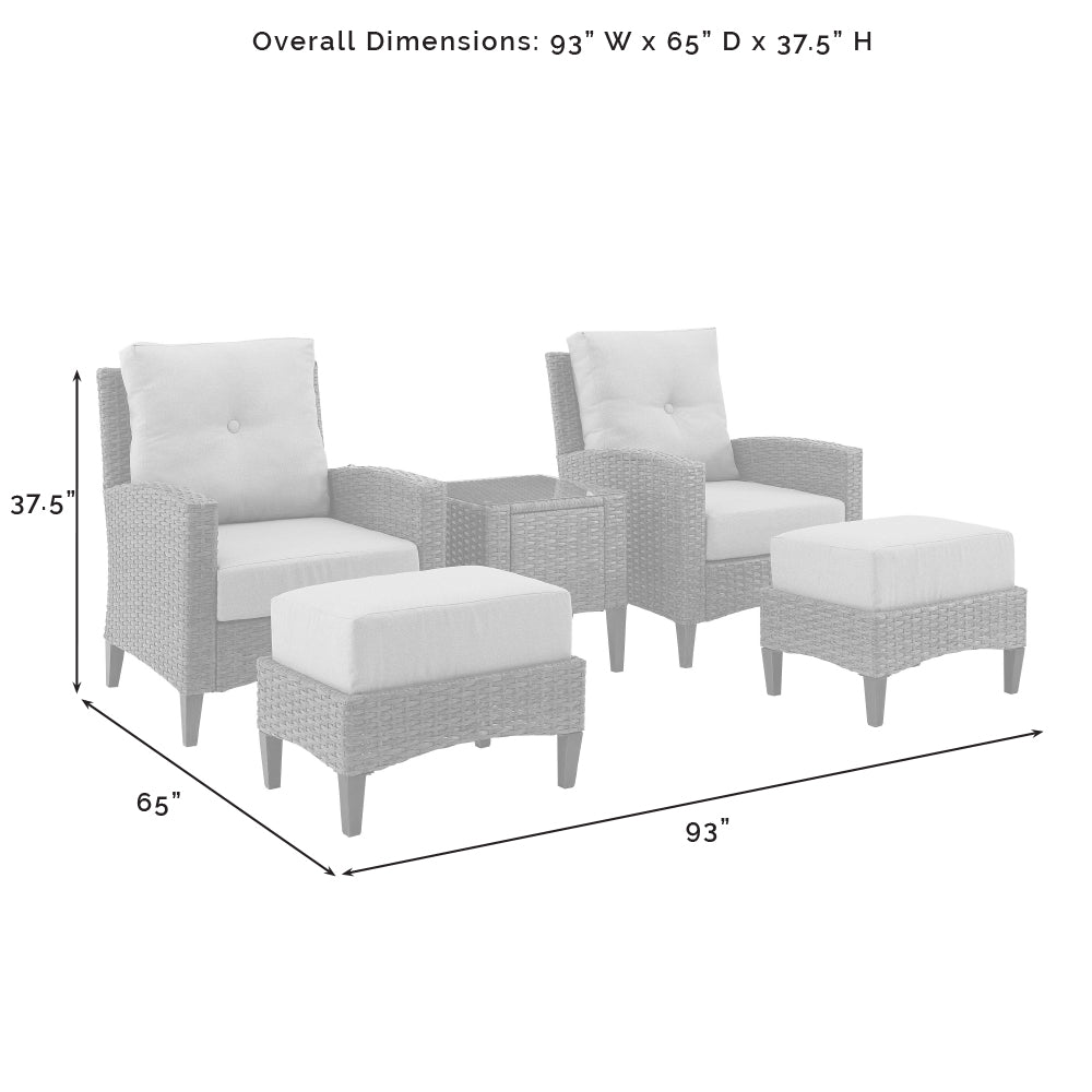 Rockport 5Pc Outdoor Wicker High Back Chair Set Oatmeal/Light Brown - Side Table, 2 Armchairs, & 2 Ottomans