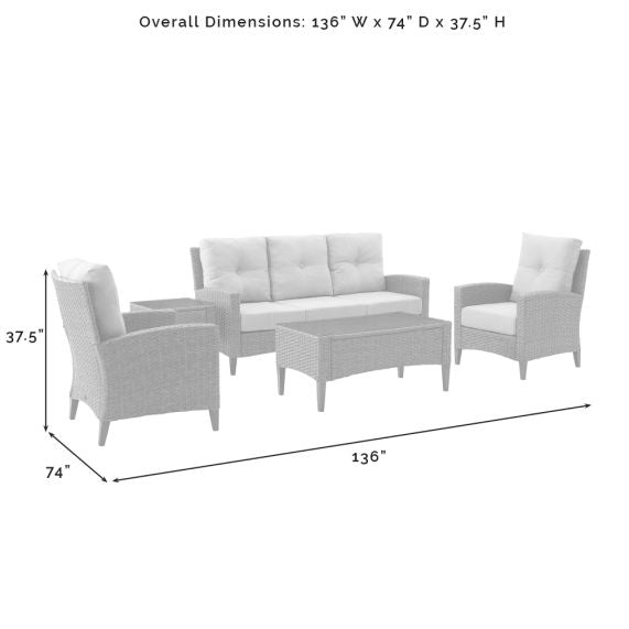 Rockport 5Pc Outdoor Wicker High Back Sofa Set Oatmeal/Light Brown - Sofa, Coffee Table, Side Table, & 2 Armchairs