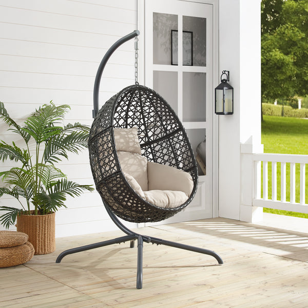 Calliope Indoor/Outdoor Wicker Hanging Egg Chair Sand/Dark Brown - Egg Chair & Stand