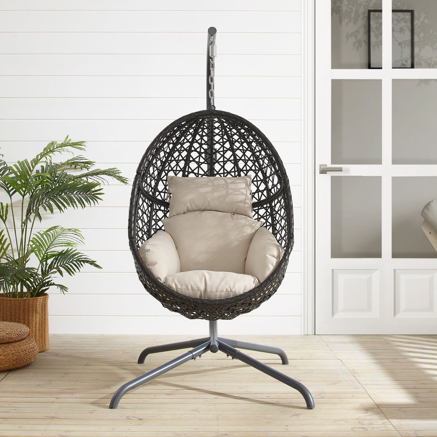 Calliope Indoor/Outdoor Wicker Hanging Egg Chair Sand/Dark Brown - Egg Chair & Stand