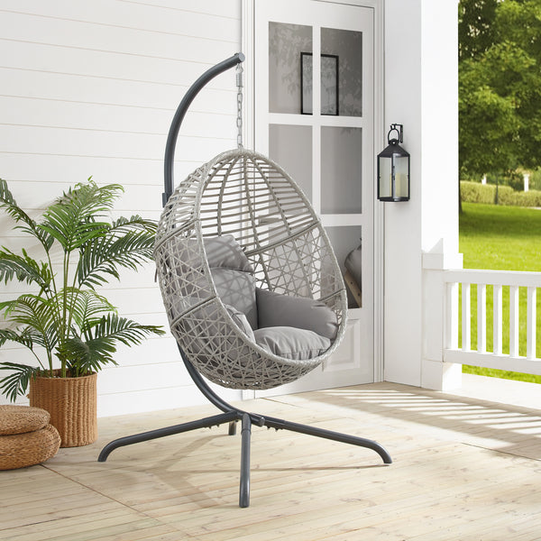 Lorelei Indoor/Outdoor Wicker Hanging Egg Chair Gray/Light Gray - Egg Chair & Stand