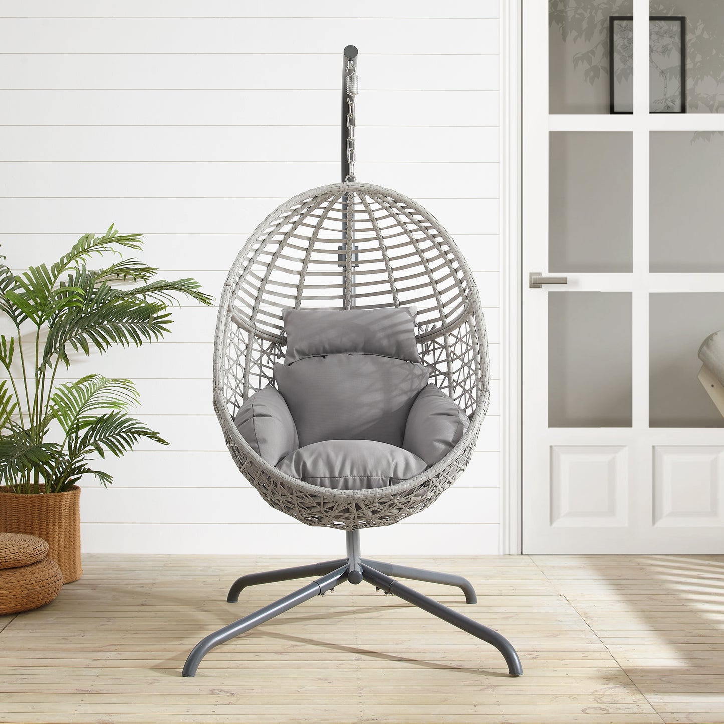 Lorelei Indoor/Outdoor Wicker Hanging Egg Chair Gray/Light Gray - Egg Chair & Stand