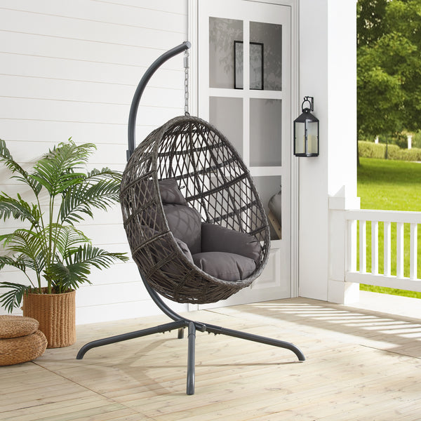 Tess Indoor/Outdoor Wicker Hanging Egg Chair Gray/Driftwood - Egg Chair & Stand