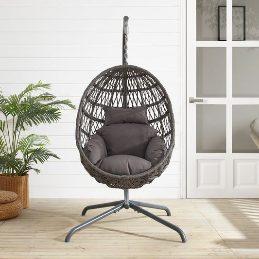 Tess Indoor/Outdoor Wicker Hanging Egg Chair Gray/Driftwood - Egg Chair & Stand