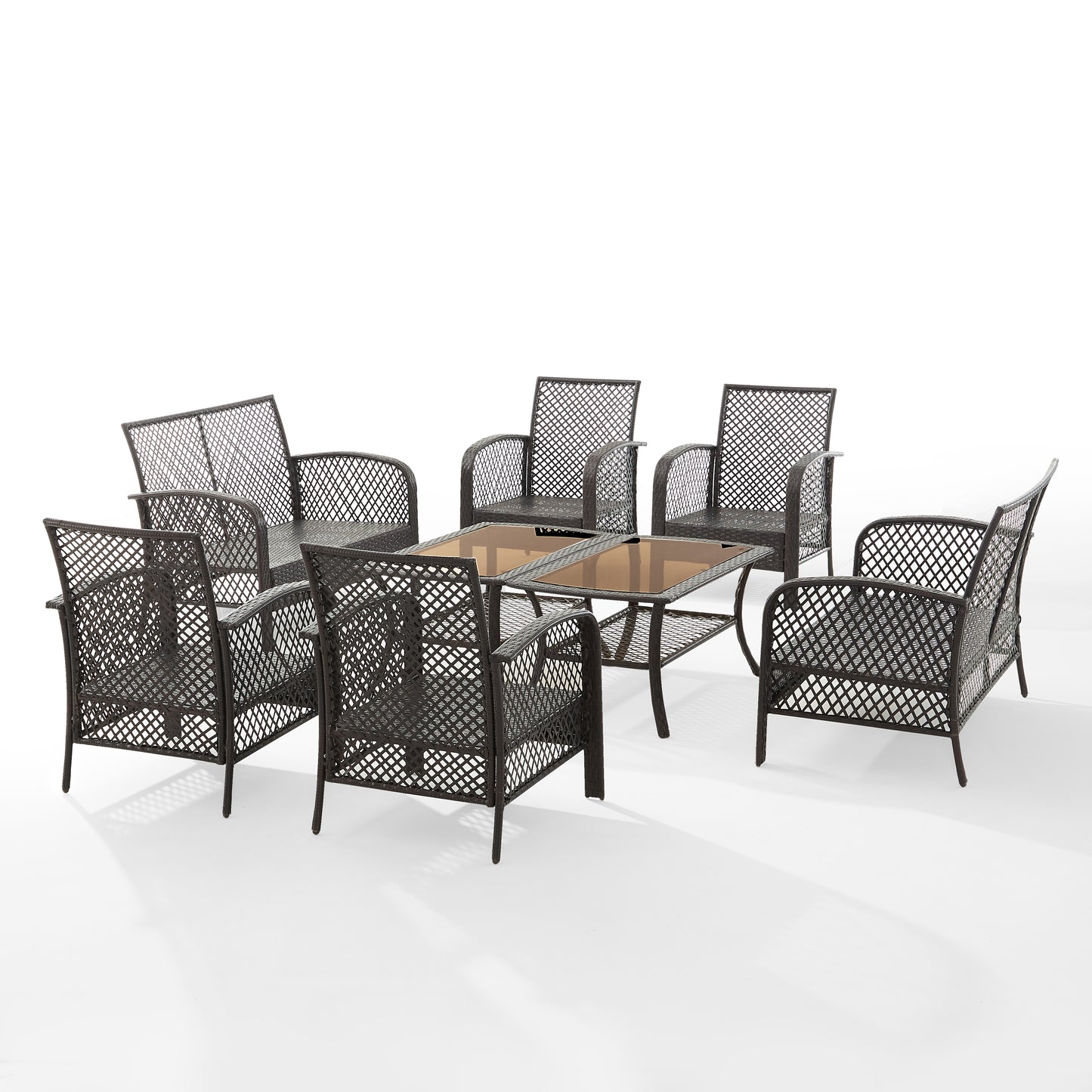 Tribeca 8Pc Outdoor Wicker Conversation Set Sand/Brown - 2 Loveseats, 4 Armchairs, & 2 Coffee Tables