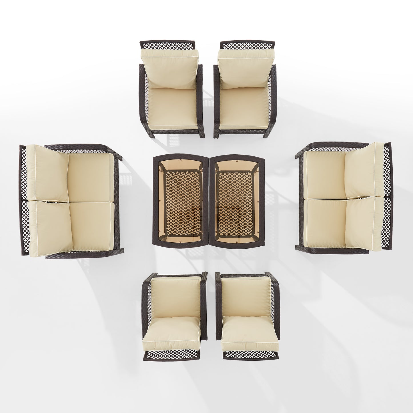 Tribeca 8Pc Outdoor Wicker Conversation Set Sand/Brown - 2 Loveseats, 4 Armchairs, & 2 Coffee Tables