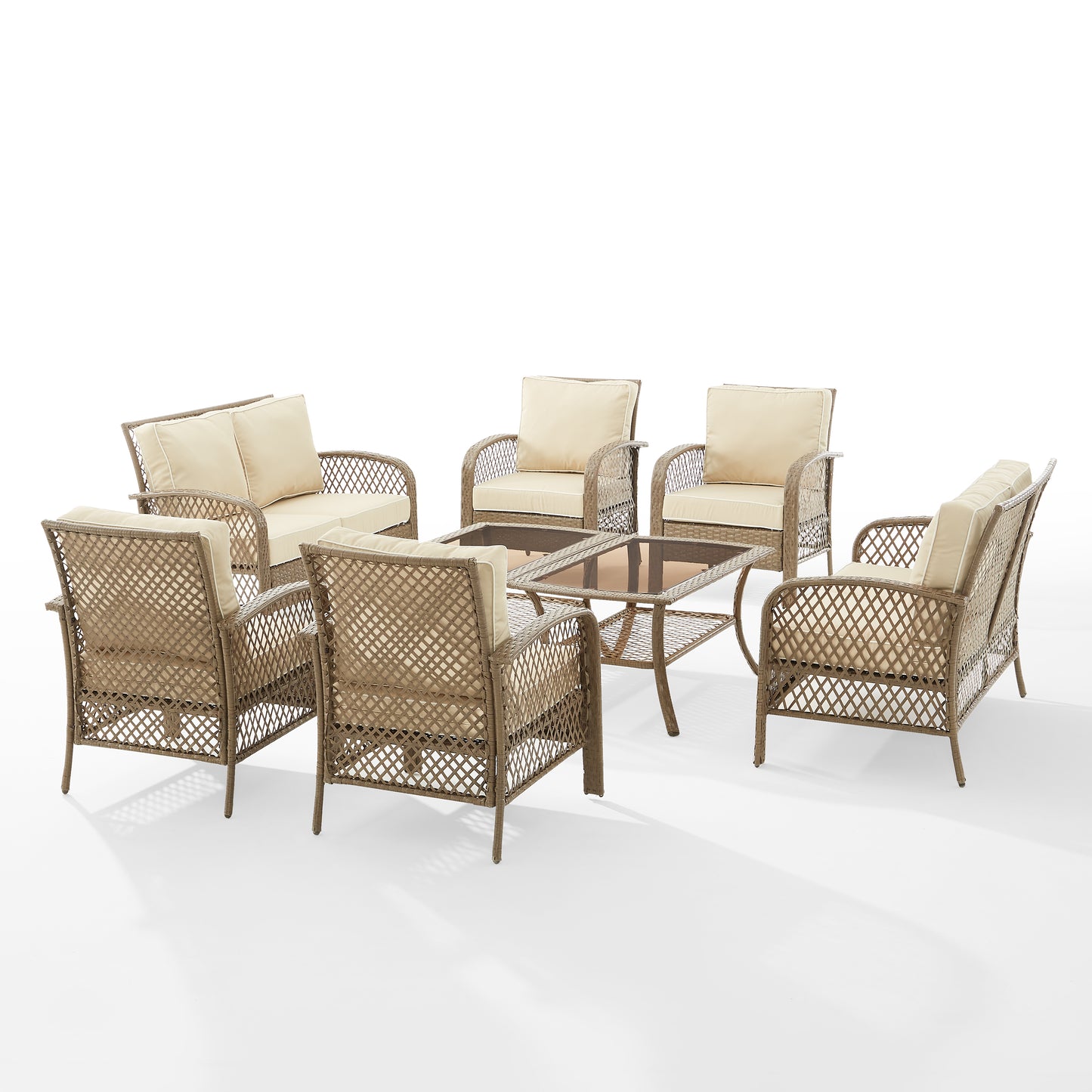 Tribeca 8Pc Outdoor Wicker Conversation Set Sand/Driftwood - 2 Loveseats, 4 Armchairs, & 2 Coffee Tables