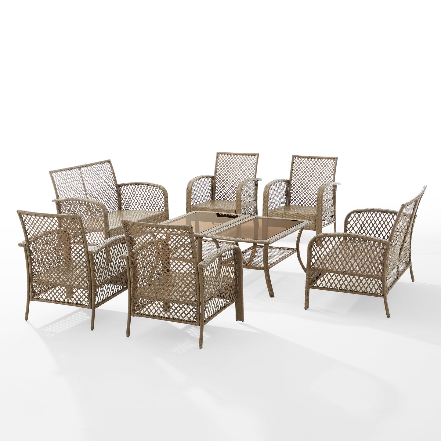 Tribeca 8Pc Outdoor Wicker Conversation Set Sand/Driftwood - 2 Loveseats, 4 Armchairs, & 2 Coffee Tables