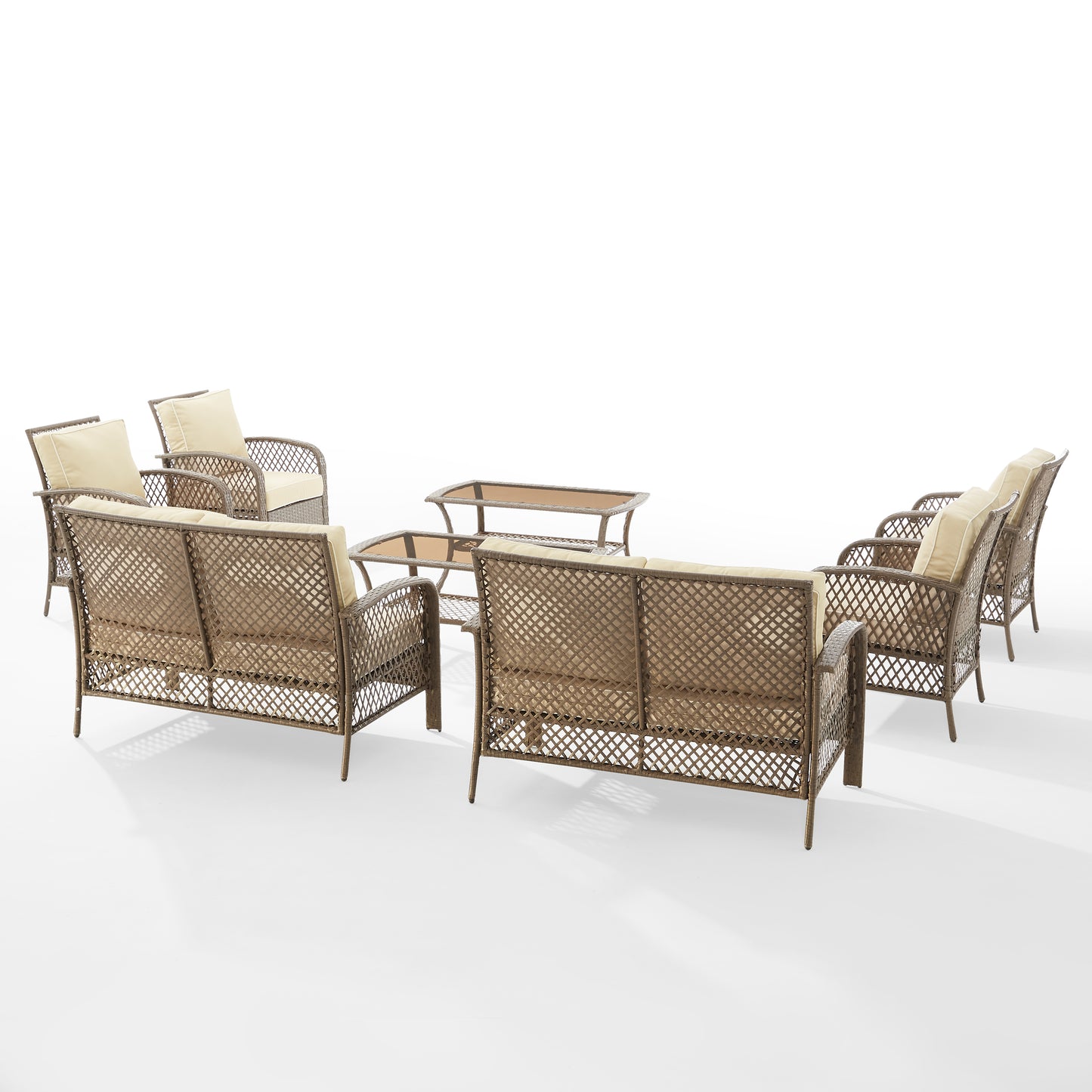 Tribeca 8Pc Outdoor Wicker Conversation Set Sand/Driftwood - 2 Loveseats, 4 Armchairs, & 2 Coffee Tables