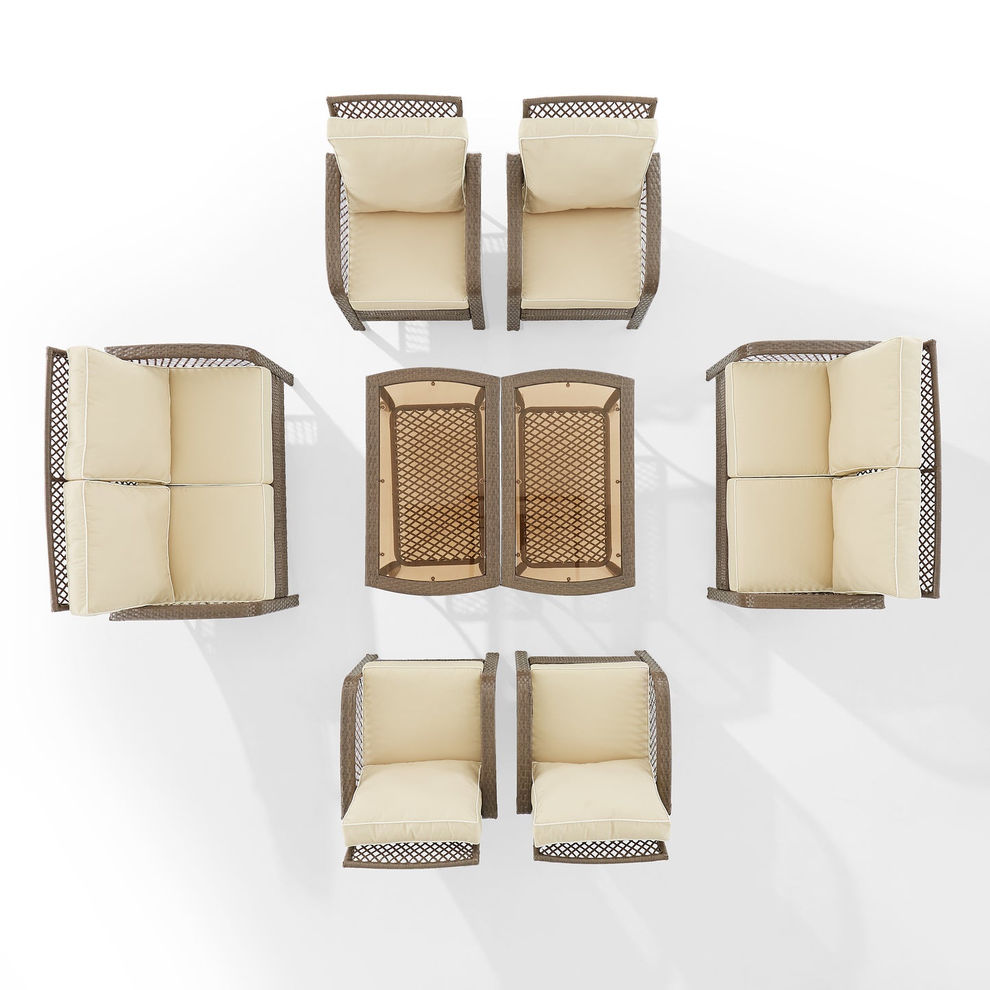 Tribeca 8Pc Outdoor Wicker Conversation Set Sand/Driftwood - 2 Loveseats, 4 Armchairs, & 2 Coffee Tables