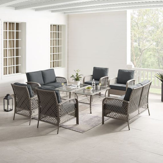 Tribeca 8Pc Outdoor Wicker Conversation Set Charcoal/Gray - 2 Loveseats, 4 Armchairs, & 2 Coffee Tables