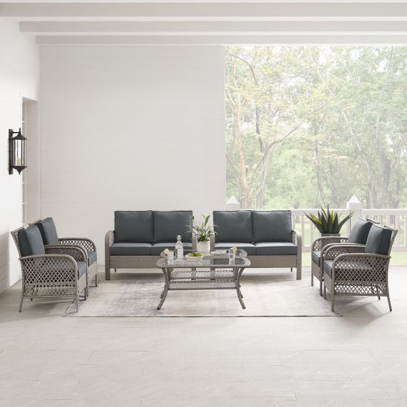 Tribeca 8Pc Outdoor Wicker Conversation Set Charcoal/Gray - 2 Loveseats, 4 Armchairs, & 2 Coffee Tables