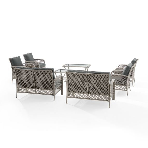 Tribeca 8Pc Outdoor Wicker Conversation Set Charcoal/Gray - 2 Loveseats, 4 Armchairs, & 2 Coffee Tables