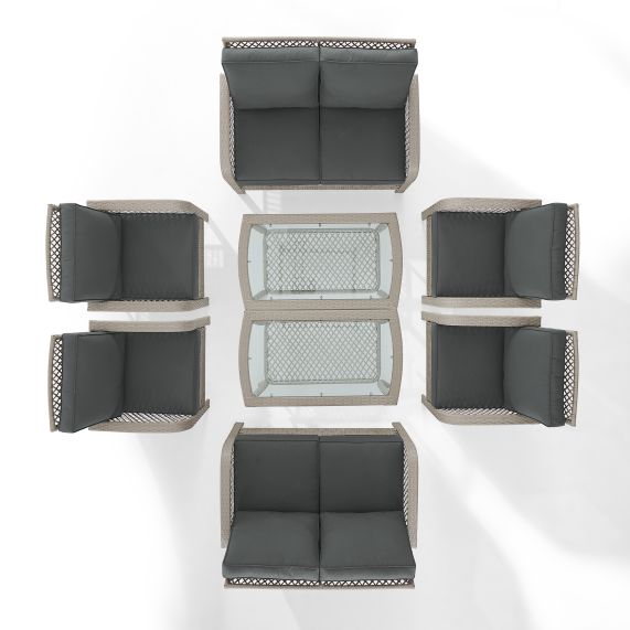 Tribeca 8Pc Outdoor Wicker Conversation Set Charcoal/Gray - 2 Loveseats, 4 Armchairs, & 2 Coffee Tables