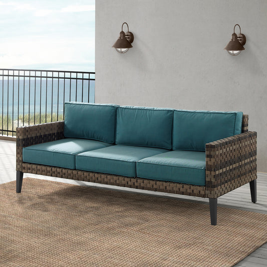 Prescott Outdoor Wicker Sofa Mineral Blue/Brown