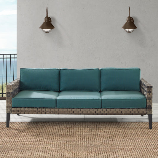 Prescott Outdoor Wicker Sofa Mineral Blue/Brown