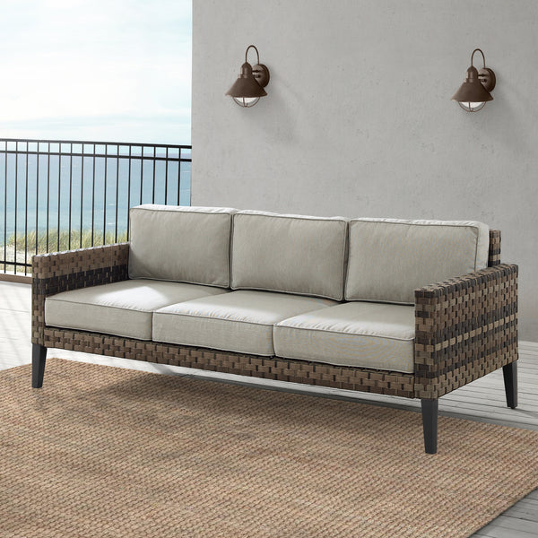 Prescott Outdoor Wicker Sofa Taupe/Brown