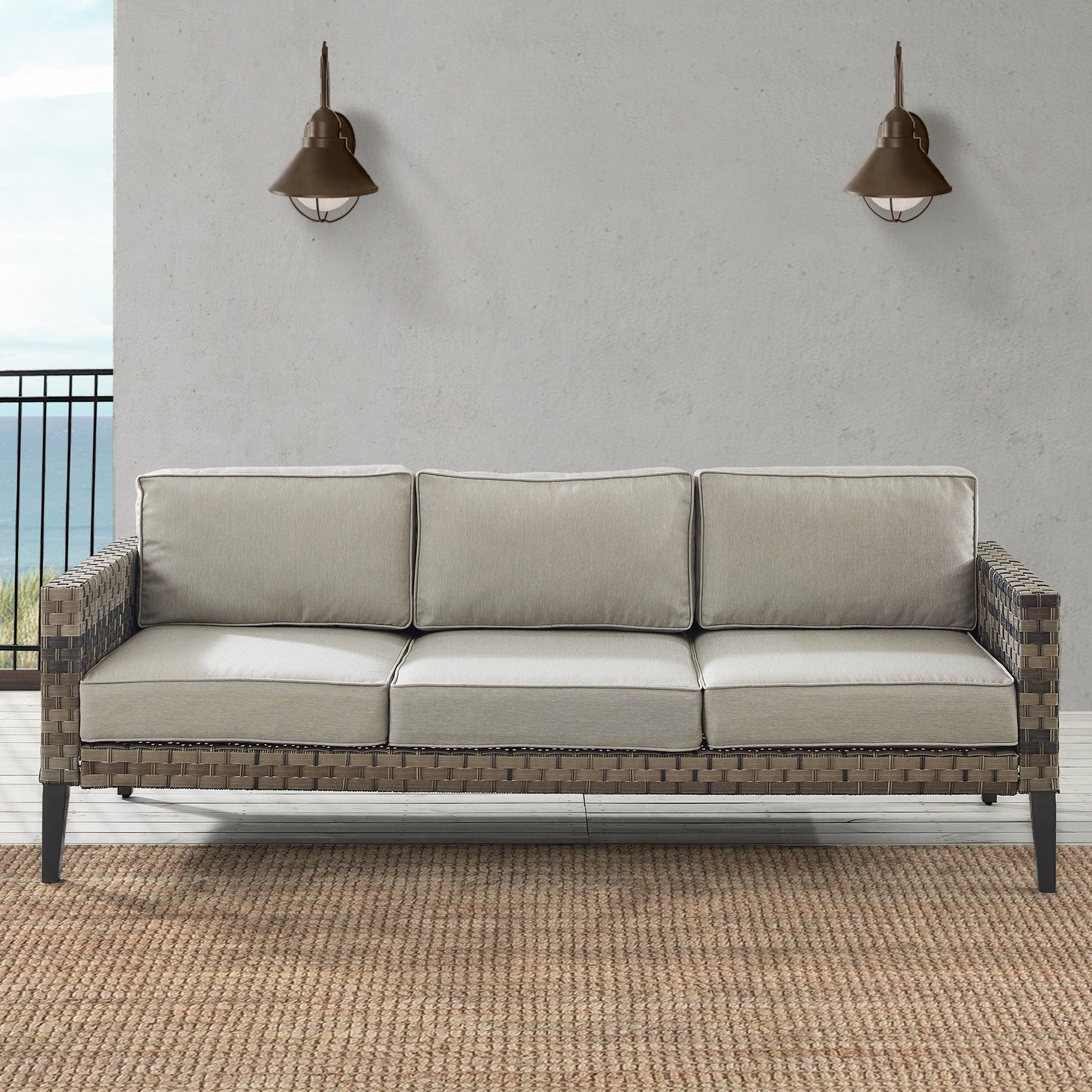 Prescott Outdoor Wicker Sofa Taupe/Brown