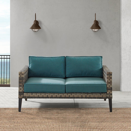 Prescott Outdoor Wicker Loveseat Mineral Blue/Brown