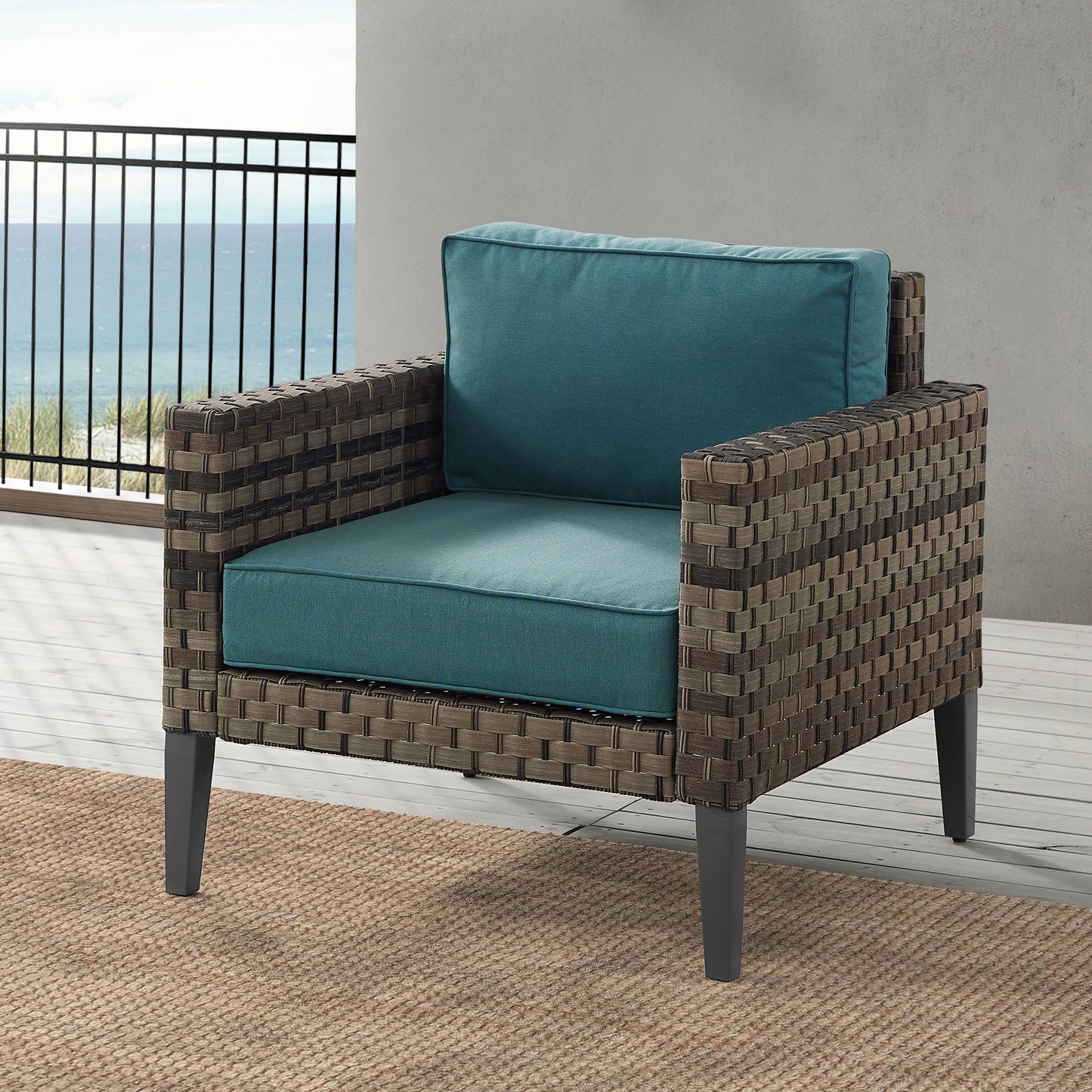 Prescott Outdoor Wicker Armchair Mineral Blue/Brown