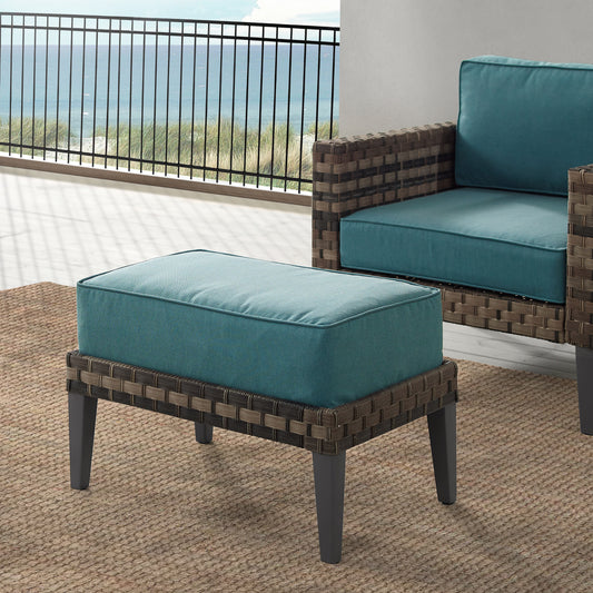 Prescott Outdoor Wicker Ottoman Mineral Blue/Brown