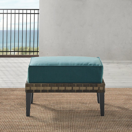 Prescott Outdoor Wicker Ottoman Mineral Blue/Brown