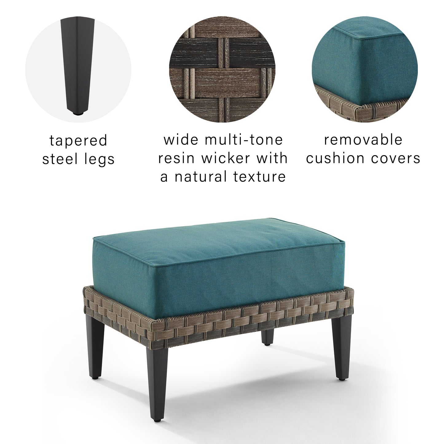 Prescott Outdoor Wicker Ottoman Mineral Blue/Brown