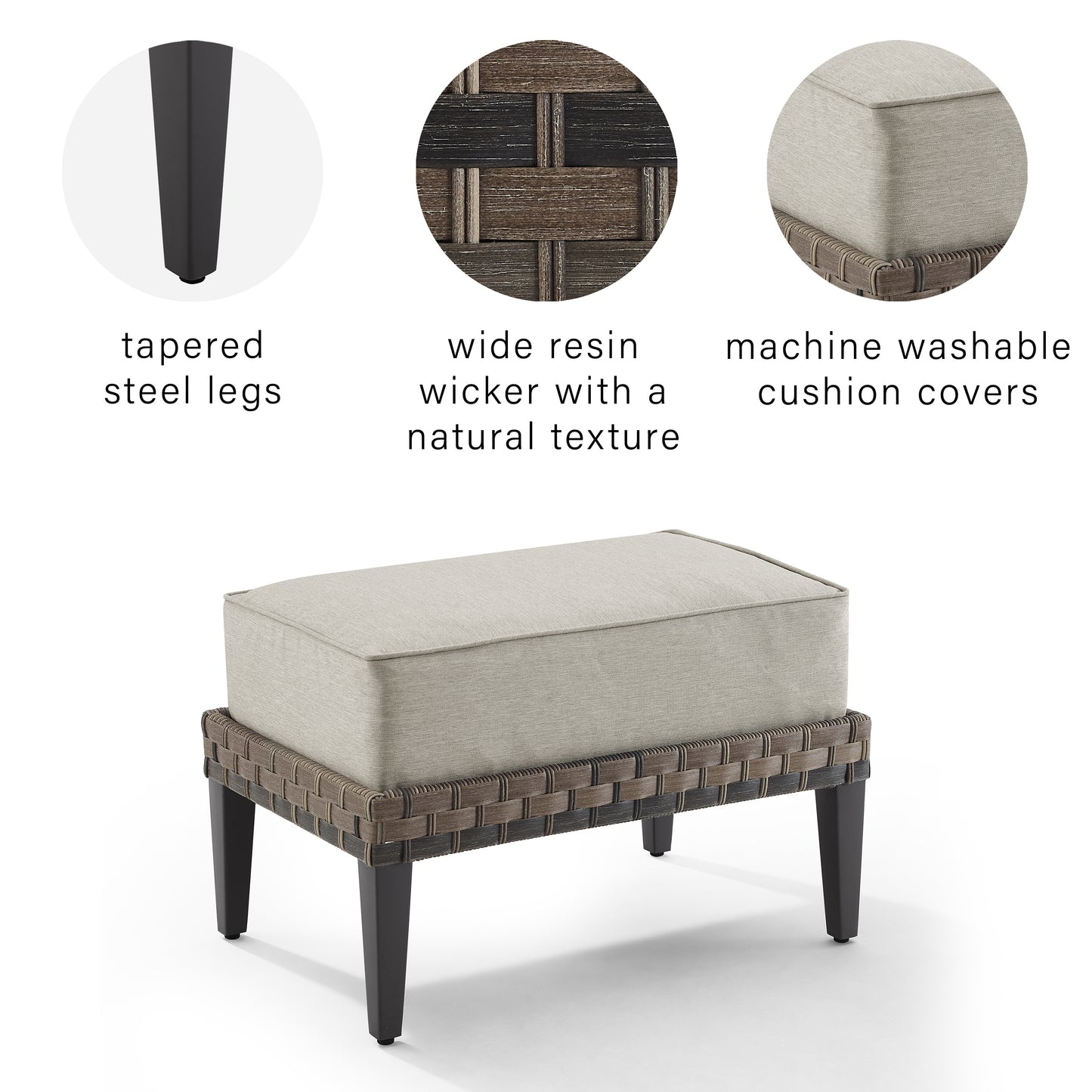 Prescott Outdoor Wicker Ottoman Taupe/Brown