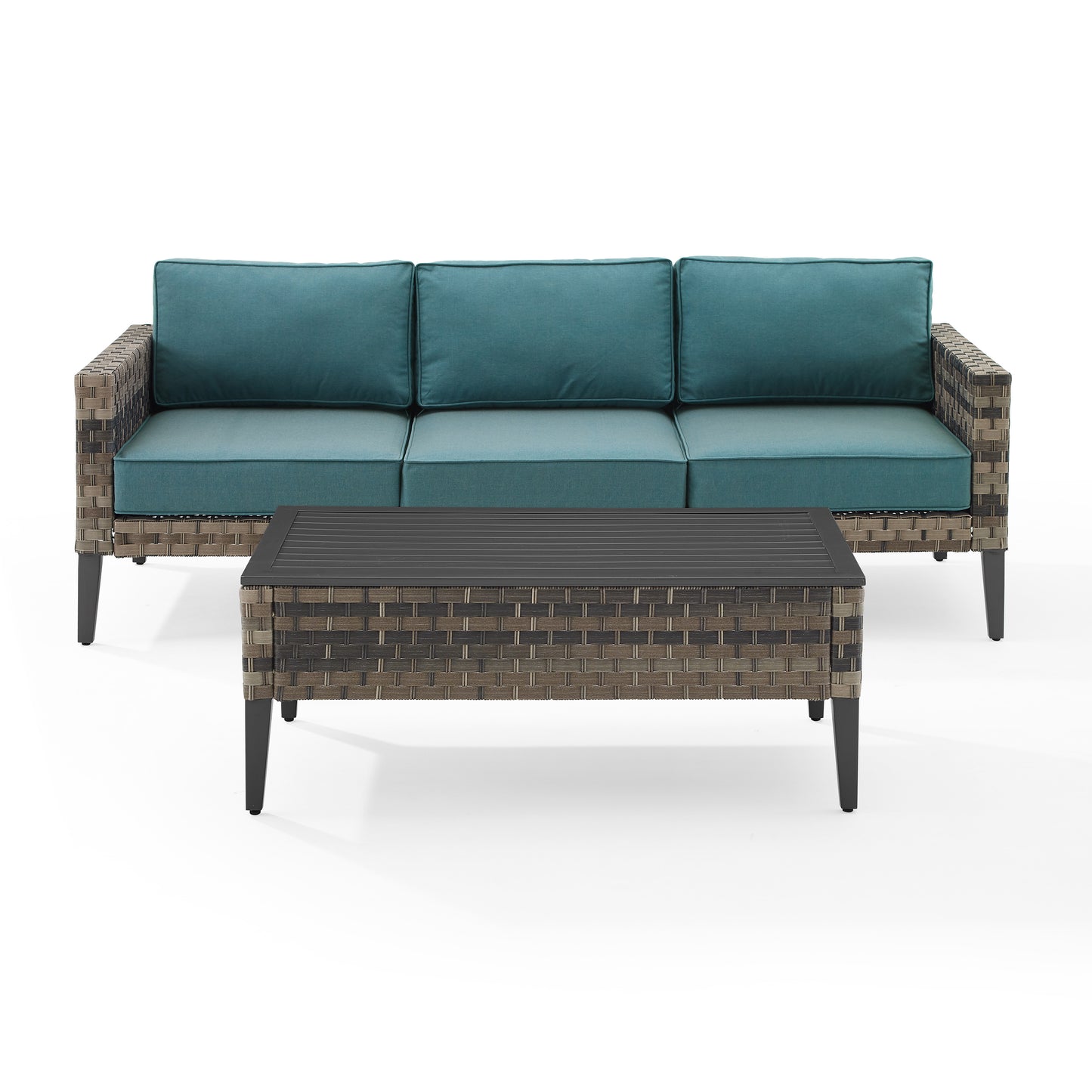 Prescott 2Pc Outdoor Wicker Sofa Set Mineral Blue/Brown - Sofa & Coffee Table