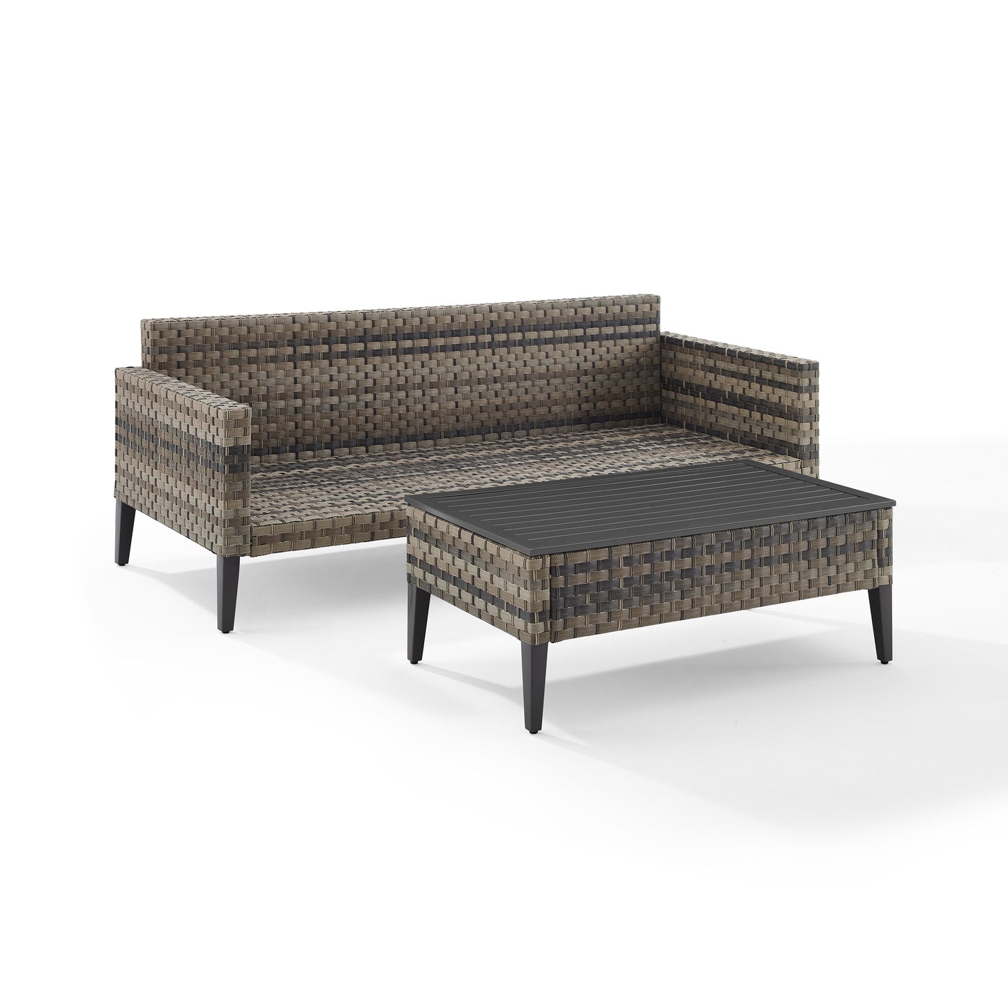 Prescott 2Pc Outdoor Wicker Sofa Set Mineral Blue/Brown - Sofa & Coffee Table