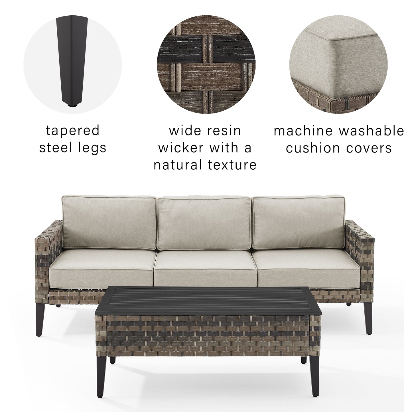 Prescott 2Pc Outdoor Wicker Sofa Set Taupe/Brown - Sofa & Coffee Table