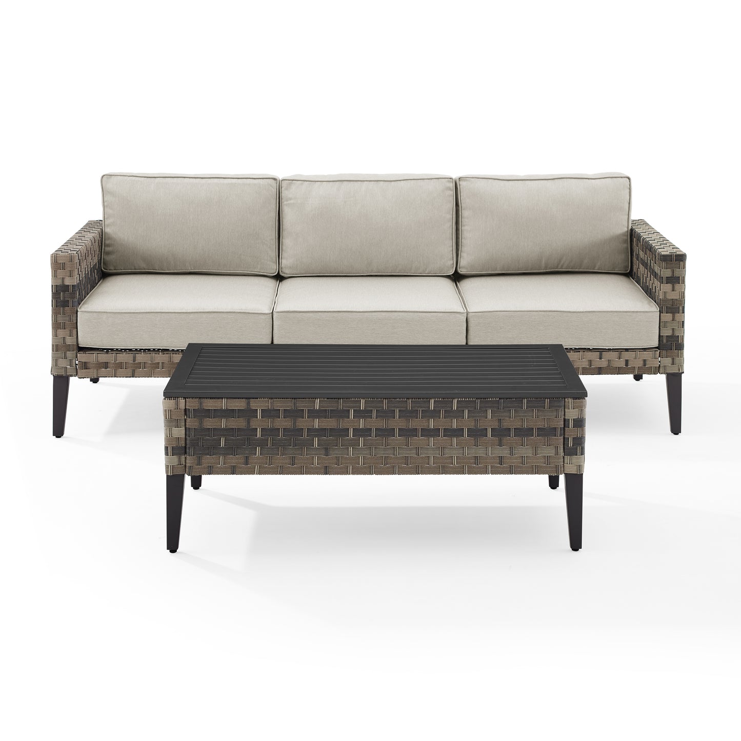 Prescott 2Pc Outdoor Wicker Sofa Set Taupe/Brown - Sofa & Coffee Table