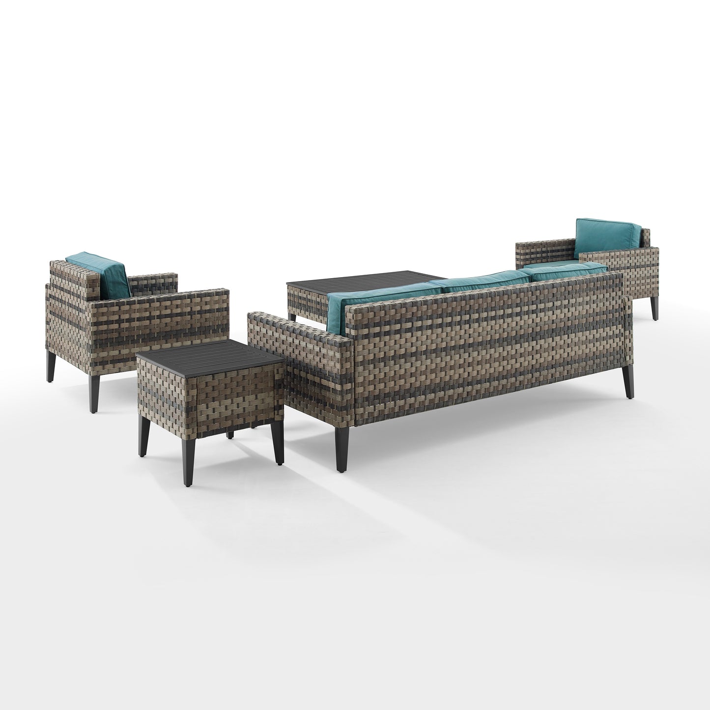 Prescott 5Pc Outdoor Wicker Sofa Set Mineral Blue/Brown - Sofa, Coffee Table, Side Table, & 2 Armchairs