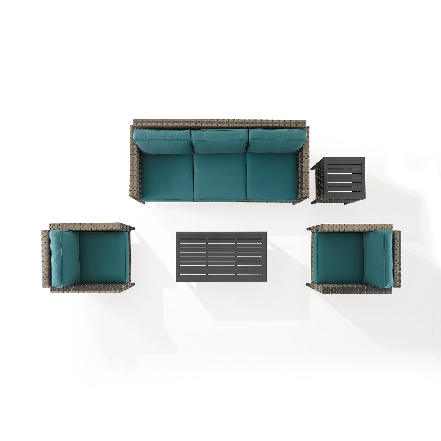 Prescott 5Pc Outdoor Wicker Sofa Set Mineral Blue/Brown - Sofa, Coffee Table, Side Table, & 2 Armchairs