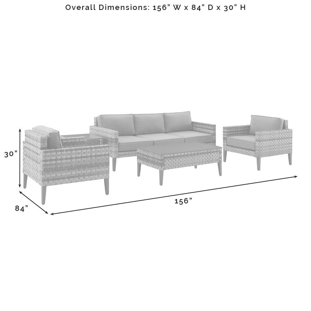 Prescott 5Pc Outdoor Wicker Sofa Set Mineral Blue/Brown - Sofa, Coffee Table, Side Table, & 2 Armchairs